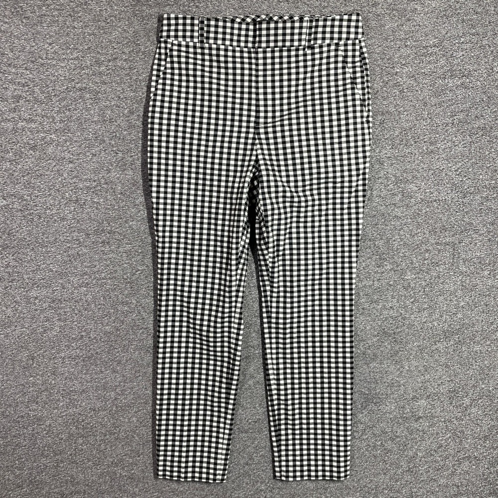 Lord & Taylor Kelly High Rise Gingham Pants Black White Petite 8P Slim Ankle
